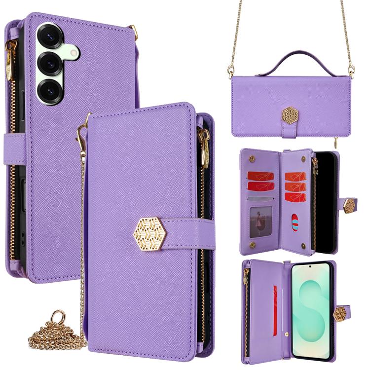 Funda de cuero con textura cruzada y asa cruzada para Samsung Galaxy S25+ 5G (morado)