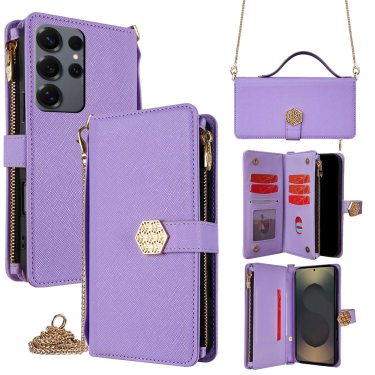 Funda de cuero con textura cruzada y asa cruzada para Samsung Galaxy S25 Ultra 5G (morado)
