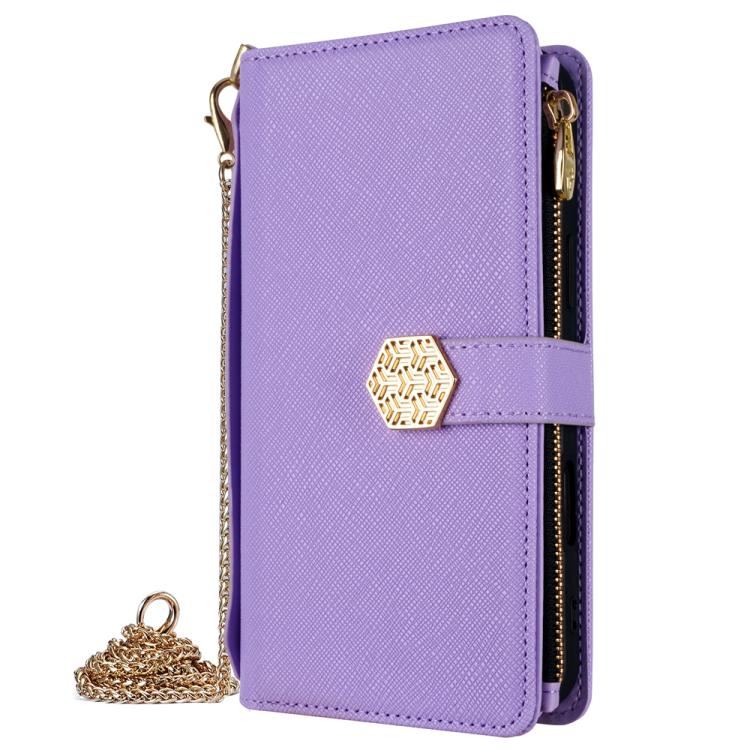 Funda de cuero con textura cruzada y asa cruzada para Samsung Galaxy S25 Ultra 5G (morado)
