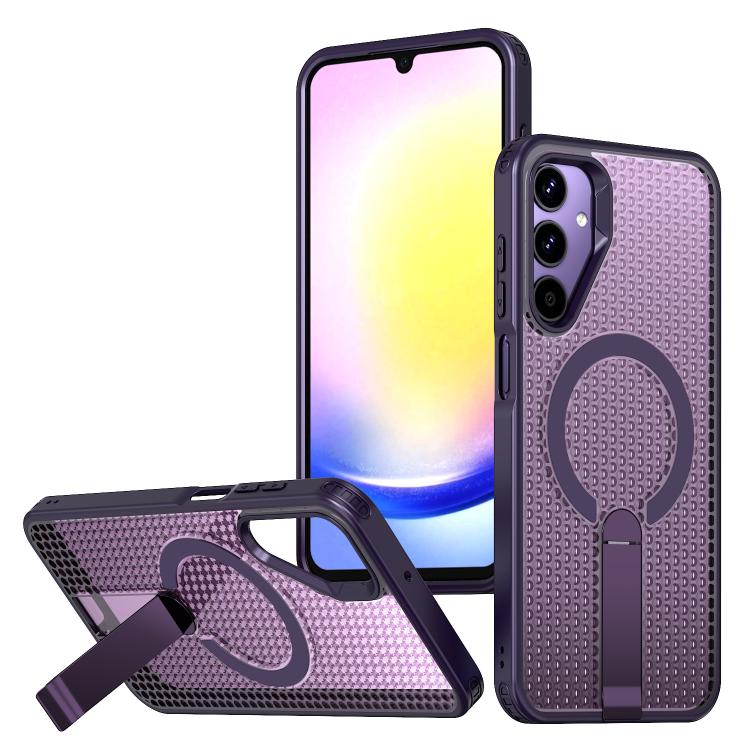 Funda con soporte MagSafe y diseño de panal para Samsung Galaxy A25 5G (morado)