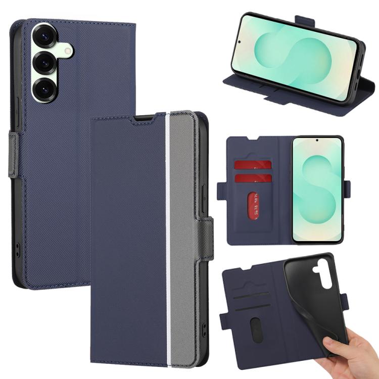 Funda de cuero con textura de sarga y botones laterales para Samsung Galaxy S25+ 5G (azul)