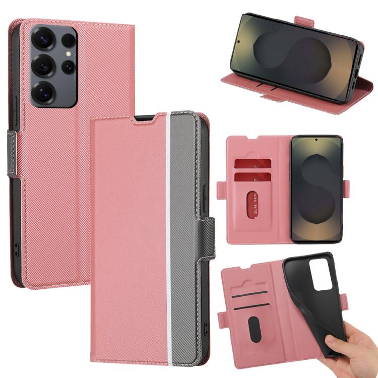 Funda de cuero con textura de sarga y botones laterales para Samsung Galaxy S25 Ultra 5G (rosa)