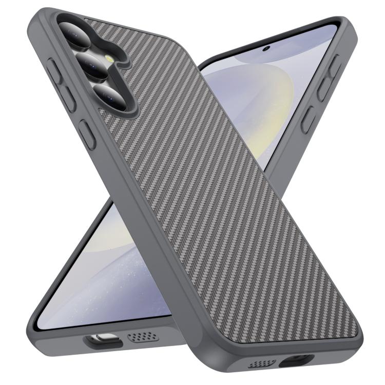 Funda de TPU acrílico con textura de fibra de carbono y tacto suave para Samsung Galaxy S24 5G (gris)