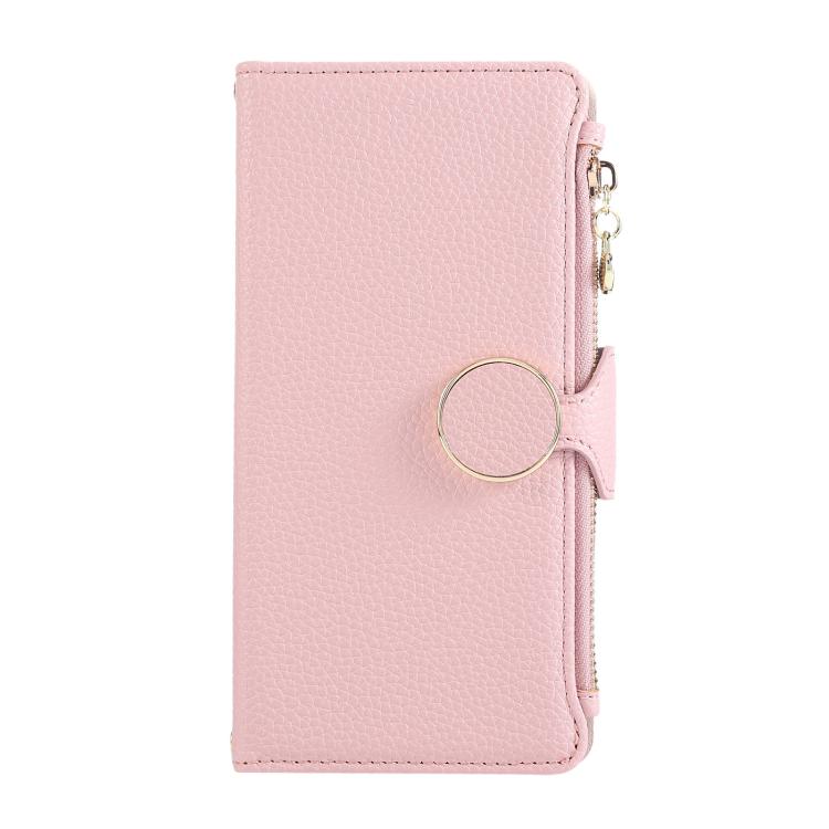 Funda de cuero con hebilla redonda y cremallera para Xiaomi 15 Ultra, con correa cruzada (rosa)