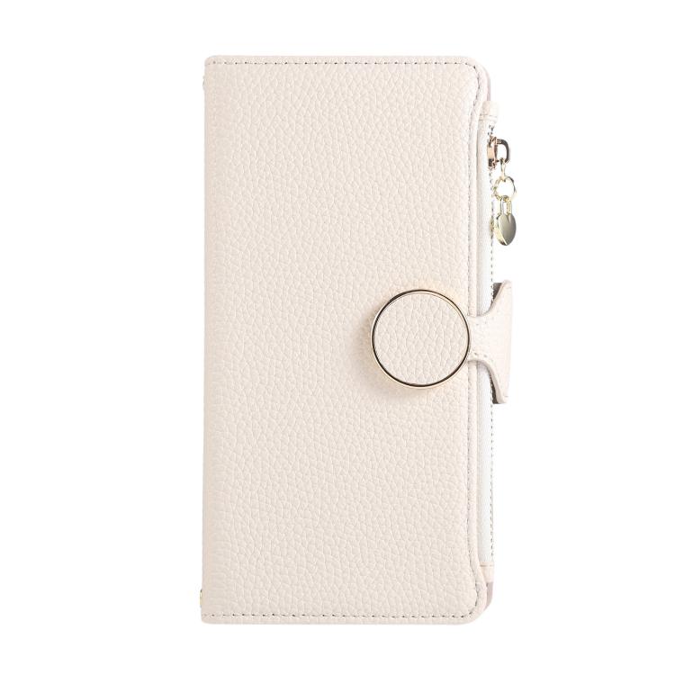 Funda de cuero con hebilla redonda y cremallera para Redmi Note 14 Pro 4G, con correa cruzada (blanca)
