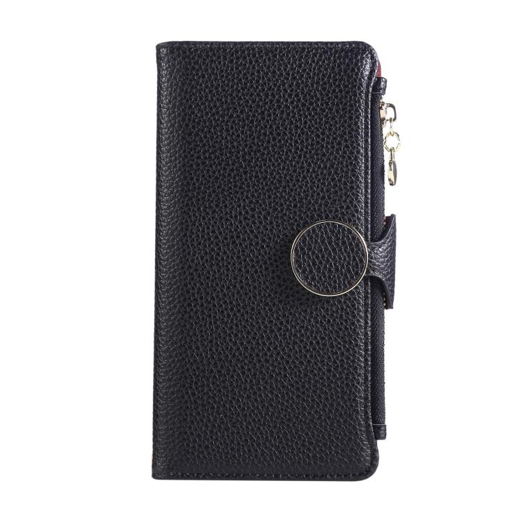 Funda de cuero con hebilla redonda y cremallera para Redmi Note 12 Pro 5G, con correa cruzada (negro)