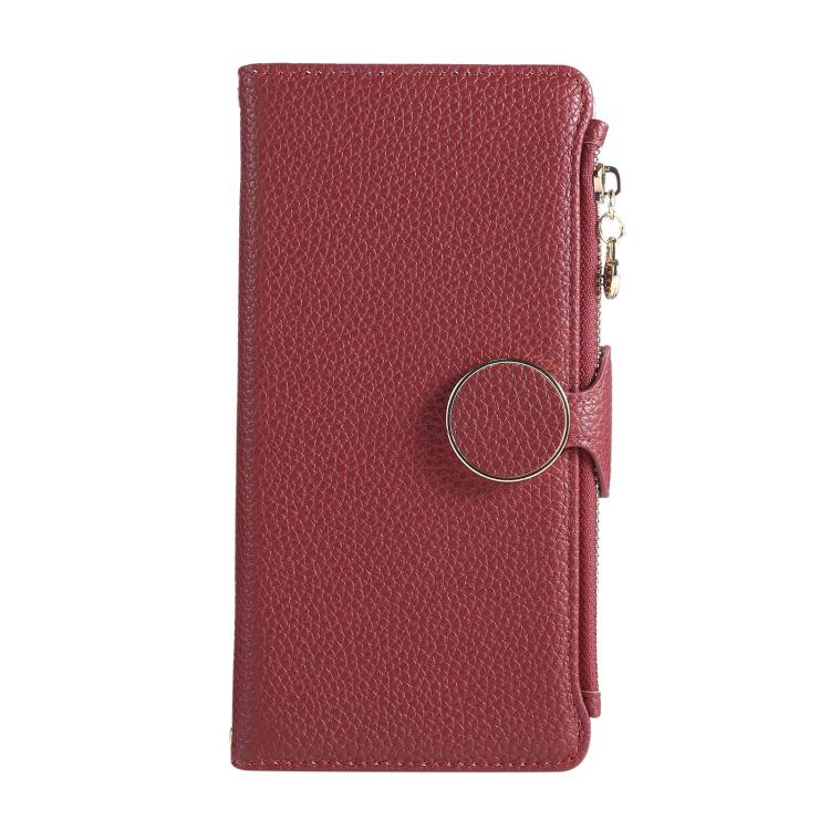 Funda de cuero con hebilla redonda y cremallera para Samsung Galaxy A53 5G, con correa cruzada (roja)