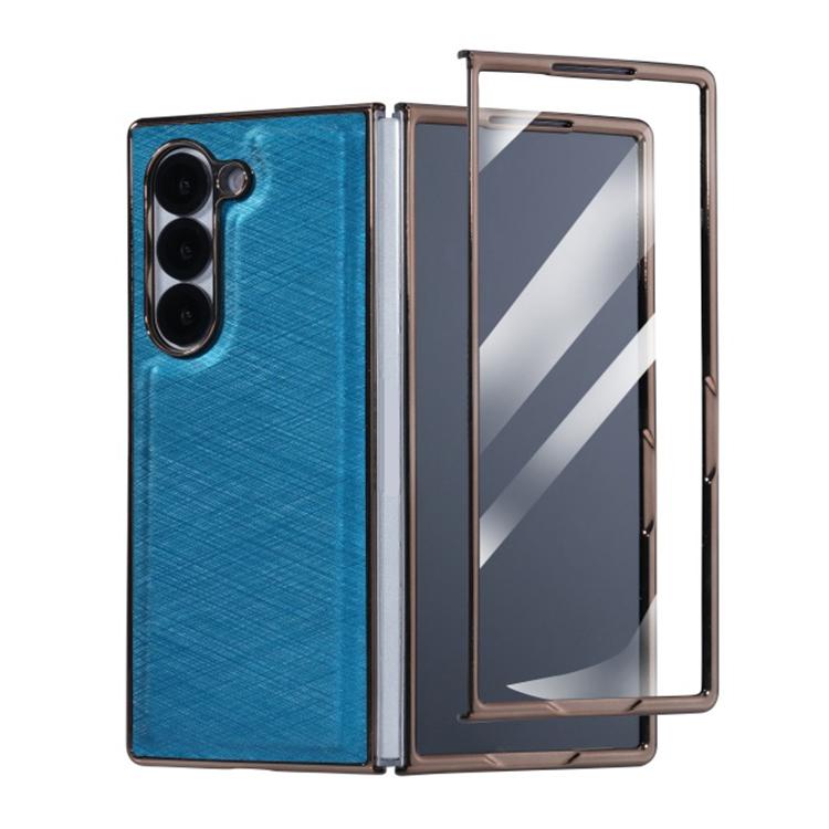 Funda de franela con textura de fibra de bambú y película templada para Samsung Galaxy Z Fold4 (azul)