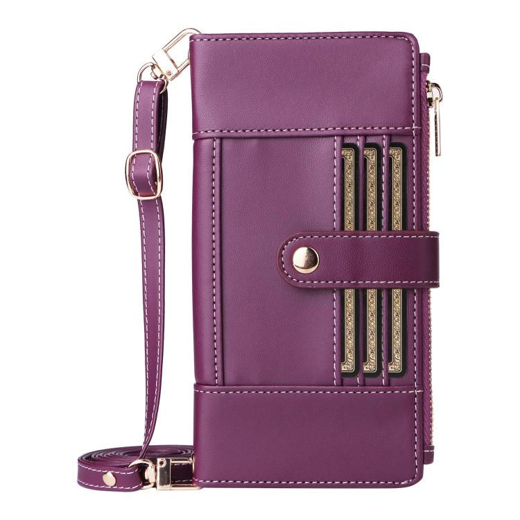 Funda de cuero tipo cartera con cremallera y bloqueo RFID para Samsung Galaxy A35 5G (morado)