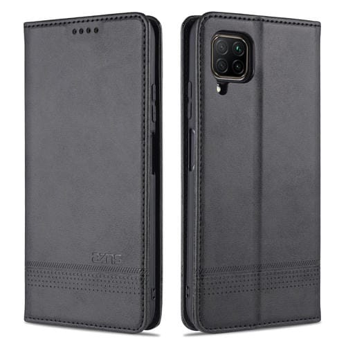 Para Huawei P40 Lite / nova 6 SE AZNS Estuche de cuero con tapa magnética con textura de becerro horizontal con ranuras para tarjetas, soporte y billetera (negro)