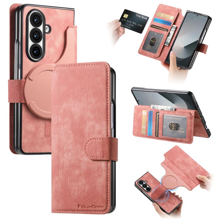 Funda Neo MagSafe RFID antirrobo de cuero retro para Samsung Galaxy Z Fold7 5G (rosa)