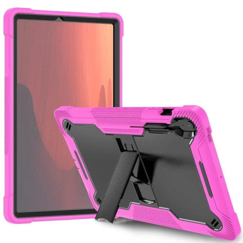 Funda híbrida de silicona a prueba de golpes para Samsung Galaxy Tab S10 FE+ con soporte (negro, rosa y rojo)