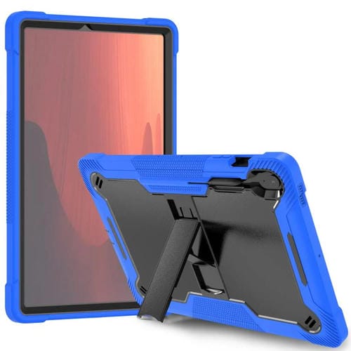 Funda híbrida de silicona a prueba de golpes para Samsung Galaxy Tab S10 FE+ con soporte (negro y azul oscuro)