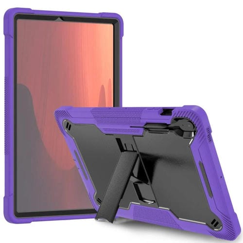 Funda híbrida de silicona a prueba de golpes para Samsung Galaxy Tab S10 FE+ con soporte (negro y morado)
