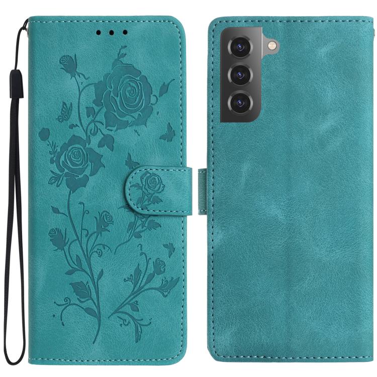 Funda de piel con estampado floral en relieve para Samsung Galaxy S21 5G (verde)