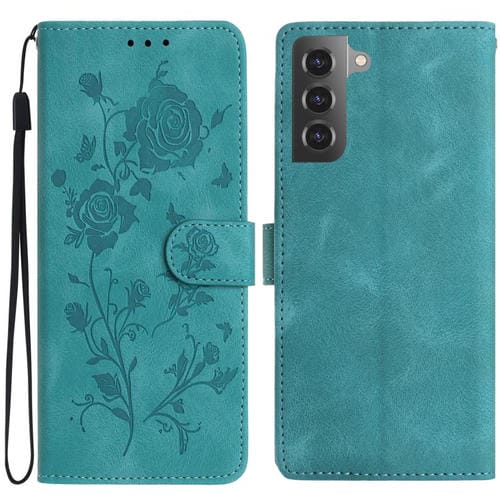 Funda de cuero con estampado floral en relieve para Samsung Galaxy S22 5G (verde)
