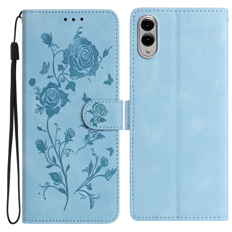 Funda de cuero con estampado floral en relieve para Samsung Galaxy S25 Edge 5G (azul cielo)