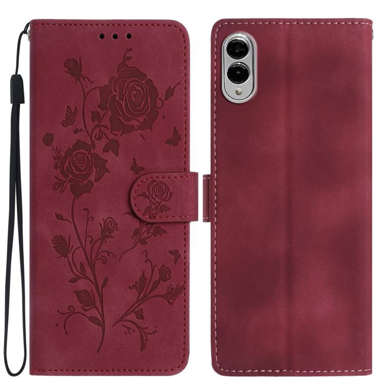 Funda de cuero con estampado floral en relieve para Samsung Galaxy S25 Edge 5G (roja)