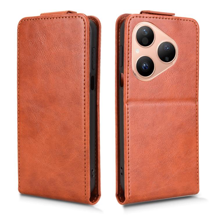 Funda magnética de cuero con tapa vertical y hebilla para Huawei Pura 80 5G (marrón)