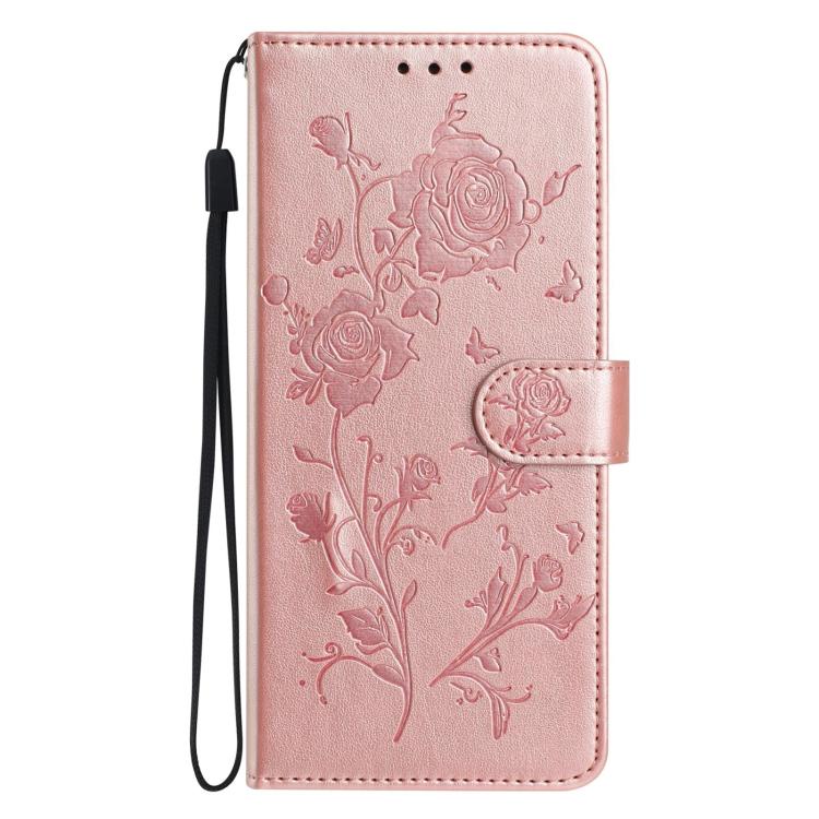 Funda de cuero con estampado floral en relieve para Samsung Galaxy F16 (oro rosa)