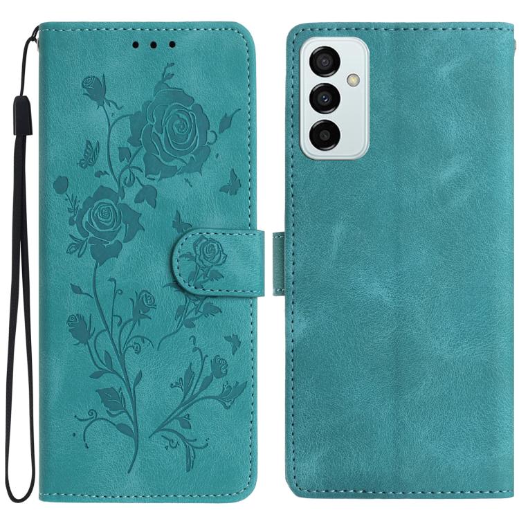 Funda de cuero con estampado de rosas en relieve para Samsung Galaxy M23 (verde)