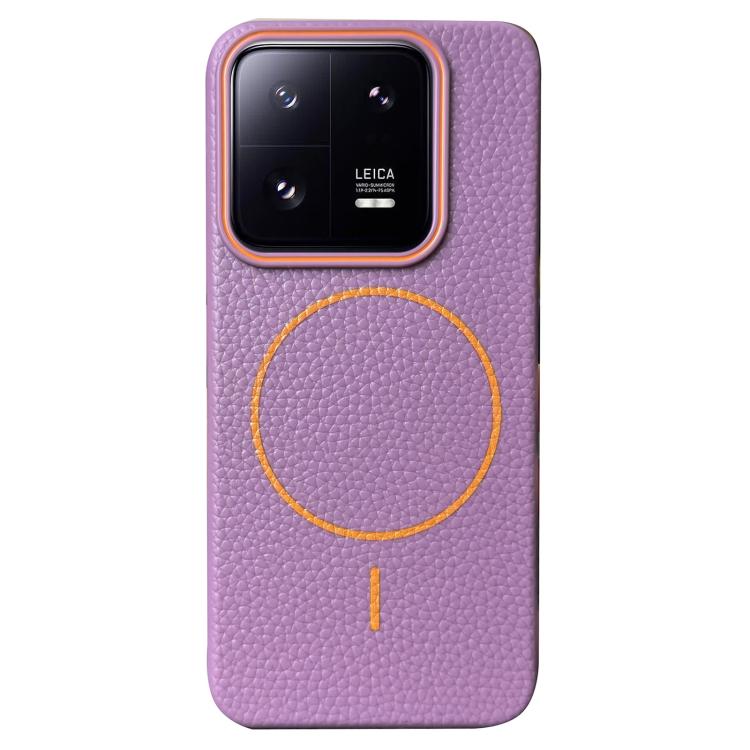Funda de TPU con diseño de círculo fino MagSafe y textura de lichi para Xiaomi 13 (morado y naranja)
