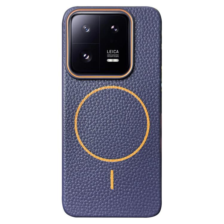 Funda de TPU con diseño de círculo fino MagSafe Litchi Grain para Xiaomi 13 (azul oscuro y naranja)