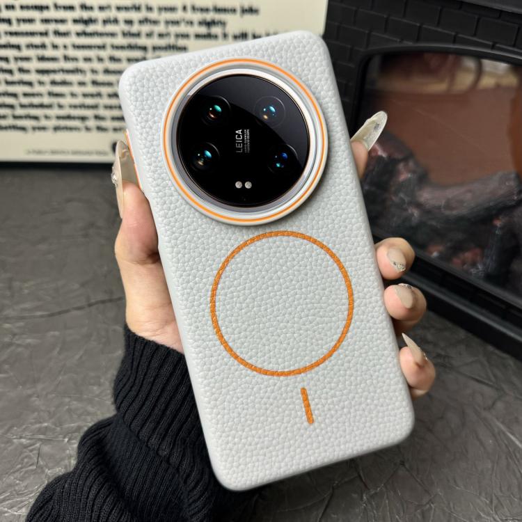 Funda ultrafina de TPU con diseño circular MagSafe y grano de lichi para Xiaomi 14 (gris y naranja)