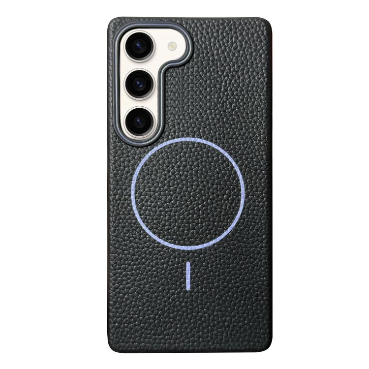 Funda de TPU con textura de lichi MagSafe para Samsung Galaxy S23 5G (negro y morado)