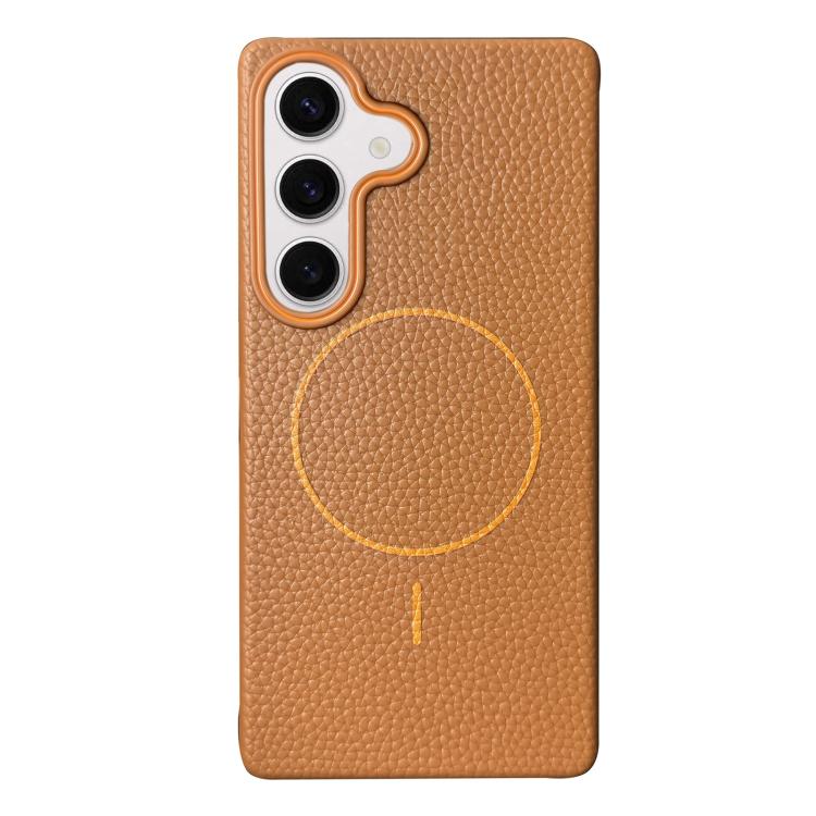 Funda de TPU con textura de lichi MagSafe para Samsung Galaxy S23 FE 5G (marrón dorado)