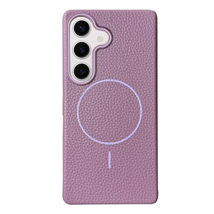 Funda de TPU con textura de lichi MagSafe para Samsung Galaxy S23 FE 5G (morado atardecer)