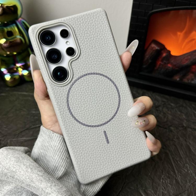 Funda de TPU con textura de lichi MagSafe para Samsung Galaxy S23+ 5G (gris titanio)