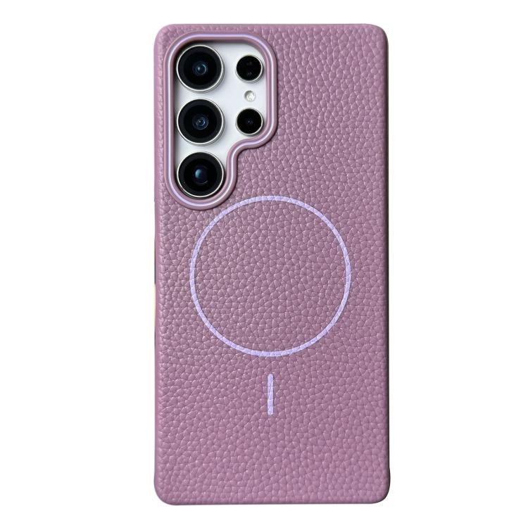 Funda de TPU con textura de lichi MagSafe para Samsung Galaxy S23 Ultra 5G (morado atardecer)