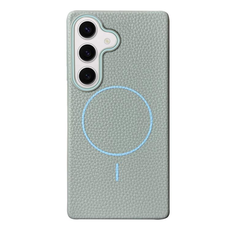 Funda de TPU con textura de lichi MagSafe para Samsung Galaxy S24 FE 5G (azul claro)