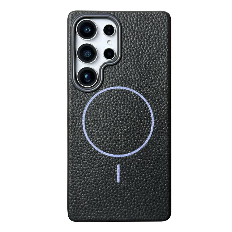 Funda de TPU con textura de lichi MagSafe para Samsung Galaxy S24 Ultra 5G (negro y morado)