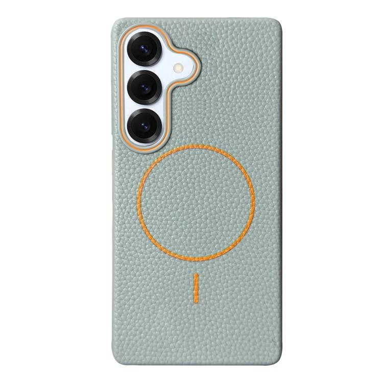 Funda de TPU con textura de lichi MagSafe para Samsung Galaxy S25+ 5G (azul y naranja)