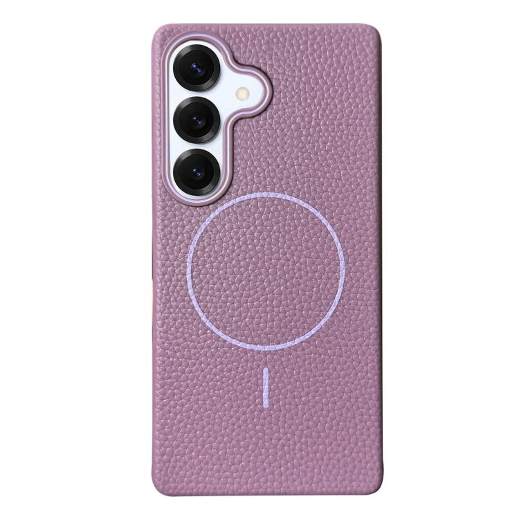 Funda de TPU con textura de lichi MagSafe para Samsung Galaxy S25+ 5G (morado atardecer)