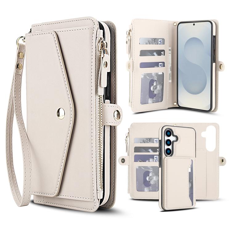 Funda de cuero desmontable con cordón para Samsung Galaxy S25+ 5G (blanco)