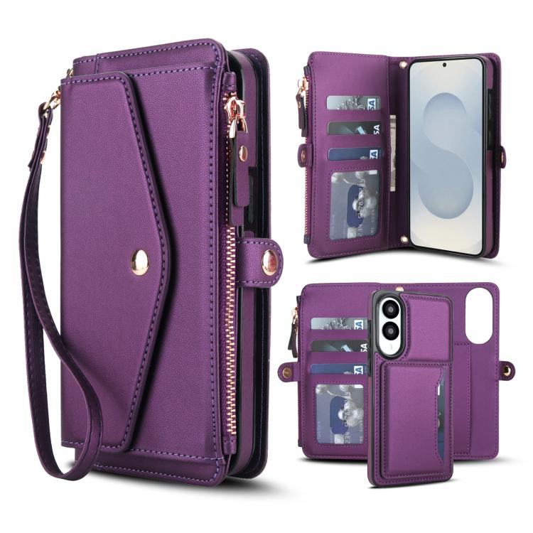 Funda de cuero desmontable con cordón para Samsung Galaxy S25 Edge 5G (morado oscuro)