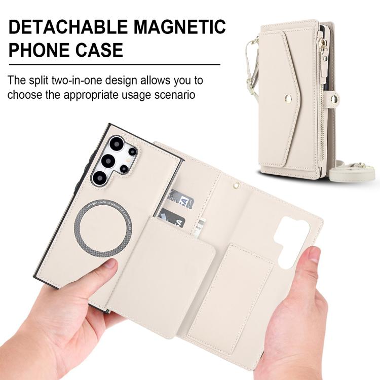 Funda de cuero desmontable con cordón para Samsung Galaxy S24 Ultra 5G (blanco)