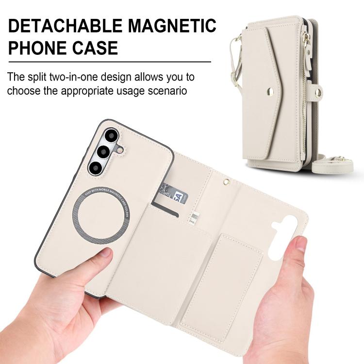 Funda de cuero desmontable con cordón para Samsung Galaxy S24 5G (blanco)
