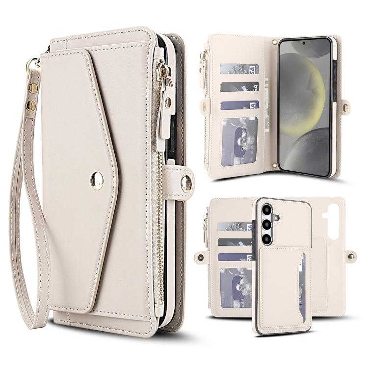 Funda de cuero desmontable con cordón para Samsung Galaxy S24 FE 5G (blanco)