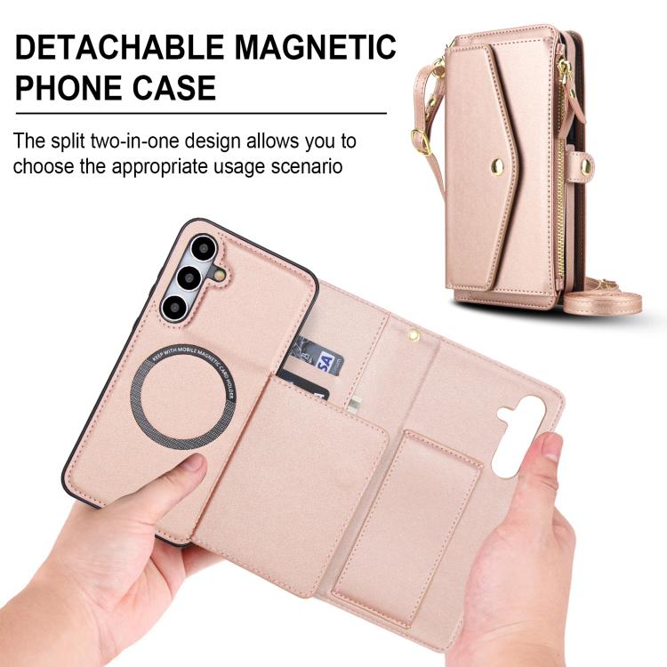 Funda de cuero desmontable con cordón para Samsung Galaxy S24 FE 5G (oro rosa)