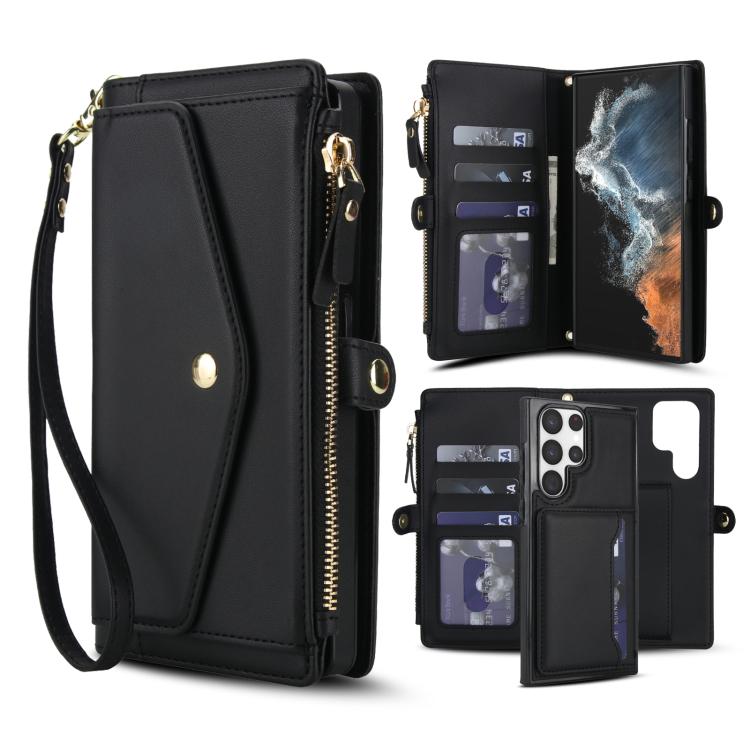 Funda de cuero desmontable con cordón para Samsung Galaxy S23 Ultra 5G (negro)