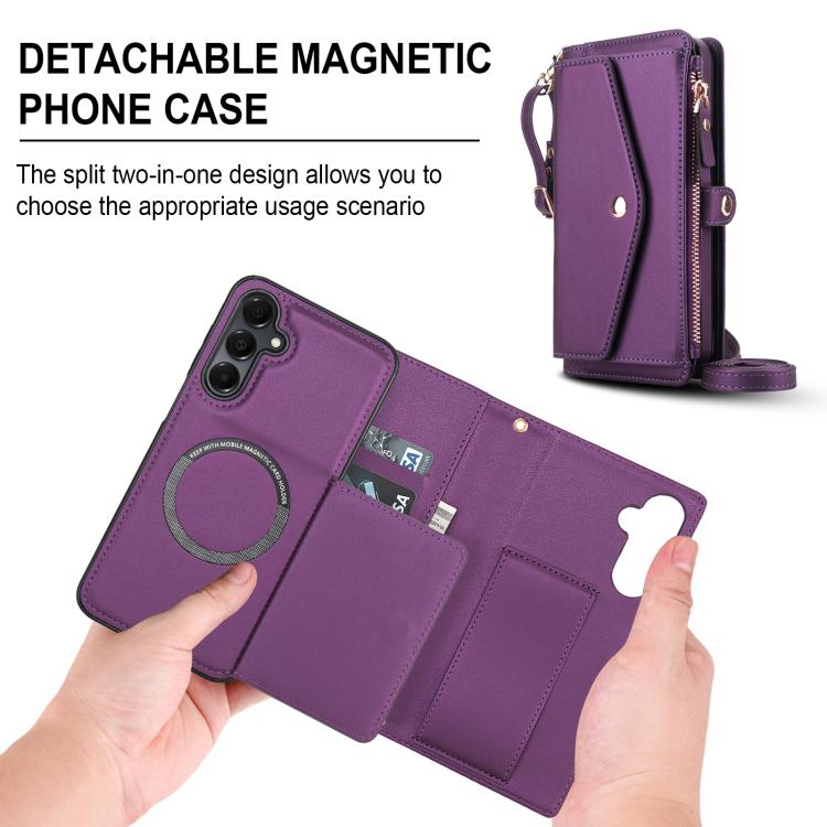 Funda de cuero desmontable con cordón para Samsung Galaxy S23+ 5G (morado oscuro)