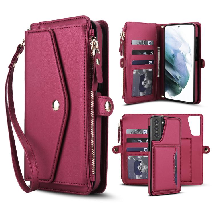 Funda de cuero desmontable con cordón para Samsung Galaxy S21 5G (color rojo)