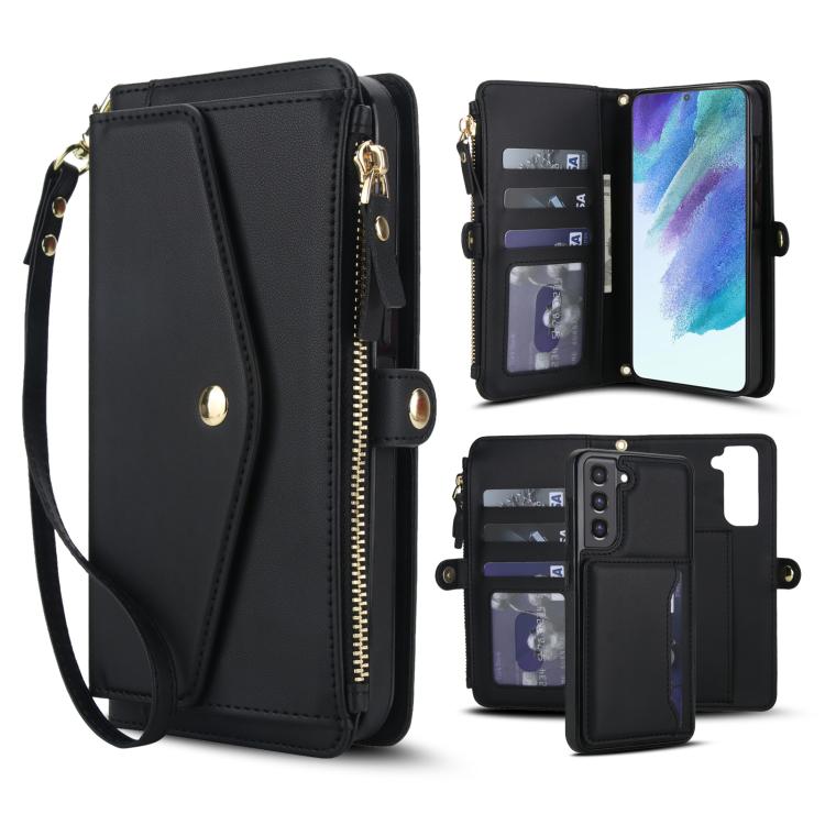 Funda de cuero desmontable con cordón para Samsung Galaxy S21 FE 5G (negro)