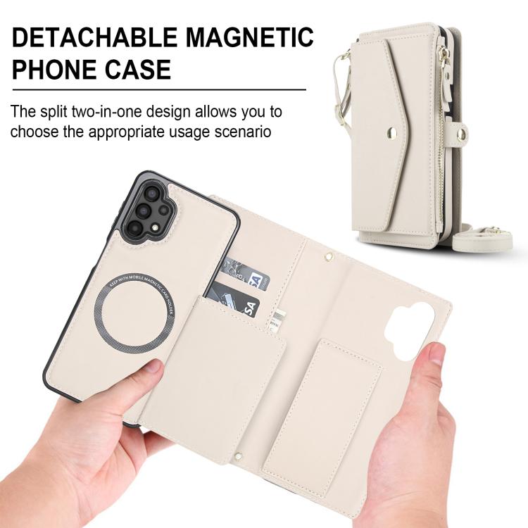 Funda de cuero desmontable con cordón para Samsung Galaxy A13 4G/5G (blanco)