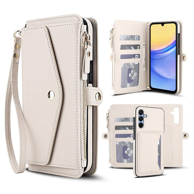 Funda de cuero desmontable con cordón para Samsung Galaxy A15 4G/5G (blanco)