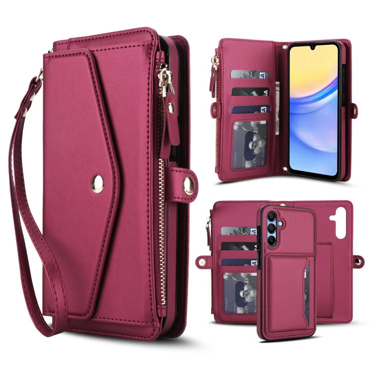 Funda de cuero desmontable con cordón para Samsung Galaxy A35 5G (rojo)
